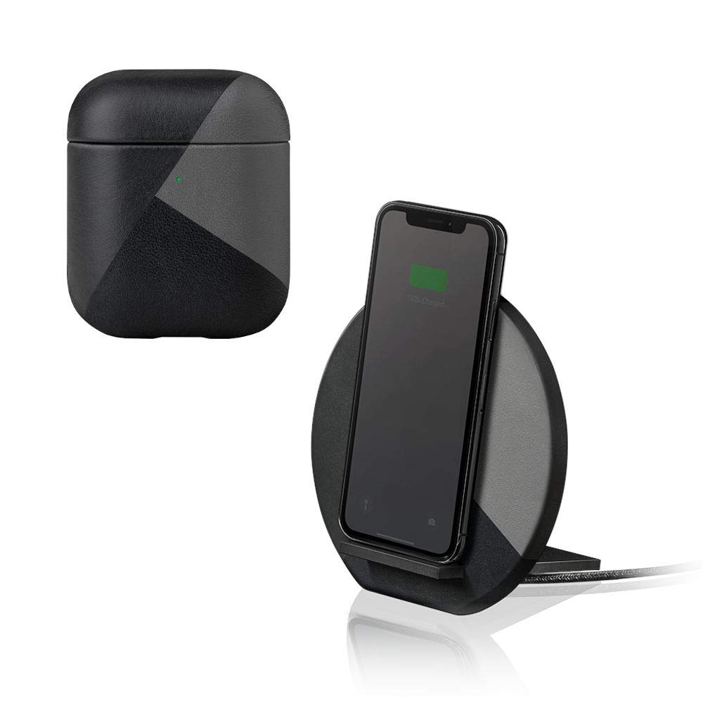 Premium AirPods Case with Marquetry Design & Wireless Charging Pad - Compatible with AirPods, iPhone & Qi Devices (Black) - Perfect for Home, Office & Travel Accessories