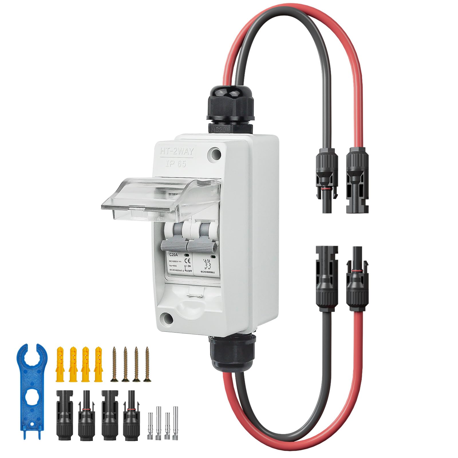 1000V 20A Solar Panel Disconnect Switch - IP65 Waterproof PV Circuit Breaker for Solar Power Systems, Home Battery & Off-Grid Applications | Outdoor Use for Solar Panels, RV & Marine Energy Storage