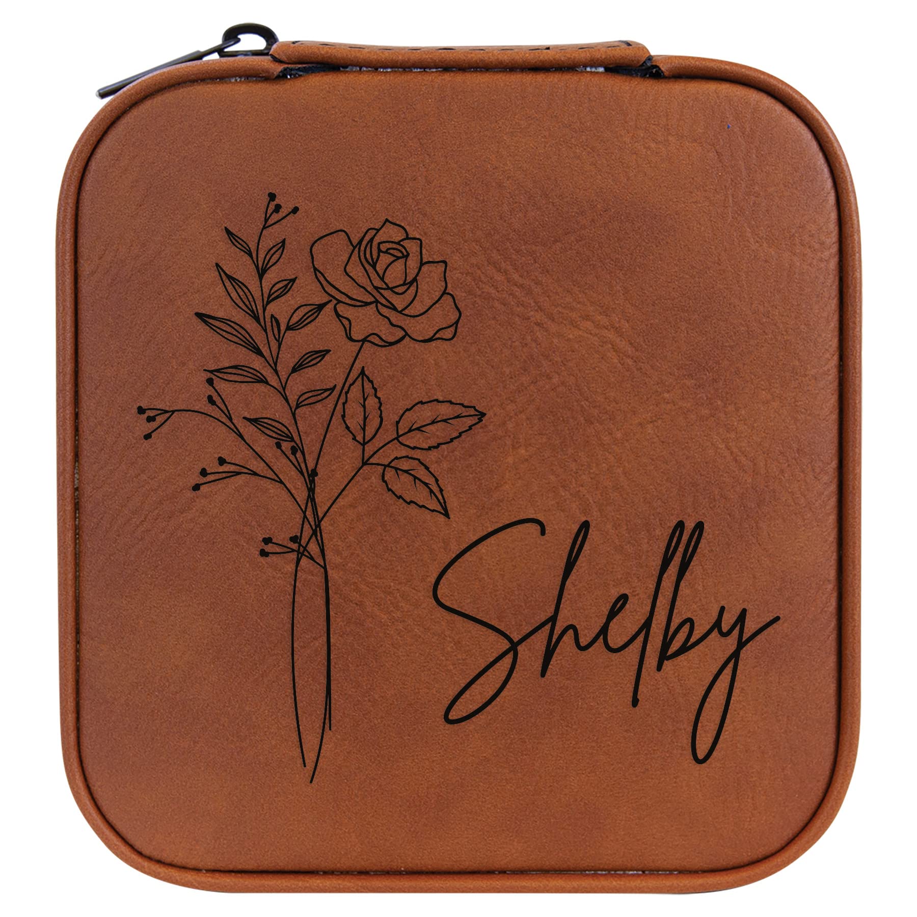 Personalized Rose Birth Flower Jewelry Box - Elegant Travel Case for June Birthdays, Gifts & Storage | Perfect for Women's Jewelry Organization, Travel Accessories & Special Occasion Presents