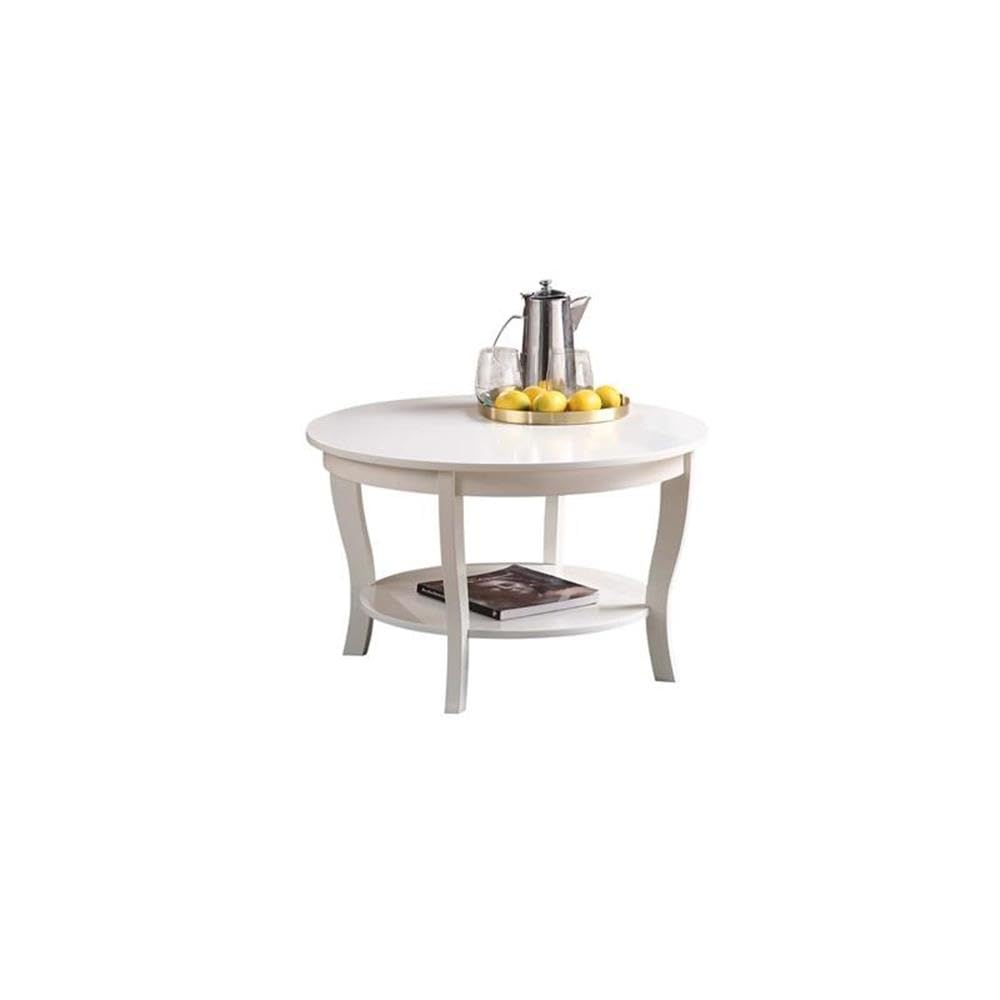 Pemberly Row White Wood Round Coffee Table - Modern Living Room Centerpiece for Home Decor & Entertaining