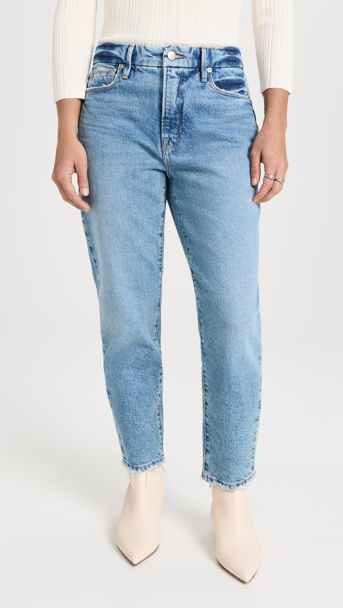 Good American Women's Good Girlfriend Petite Jeans - High Waist Skinny Denim for Petite Women | Perfect for Casual Wear, Date Nights & Office Outfits