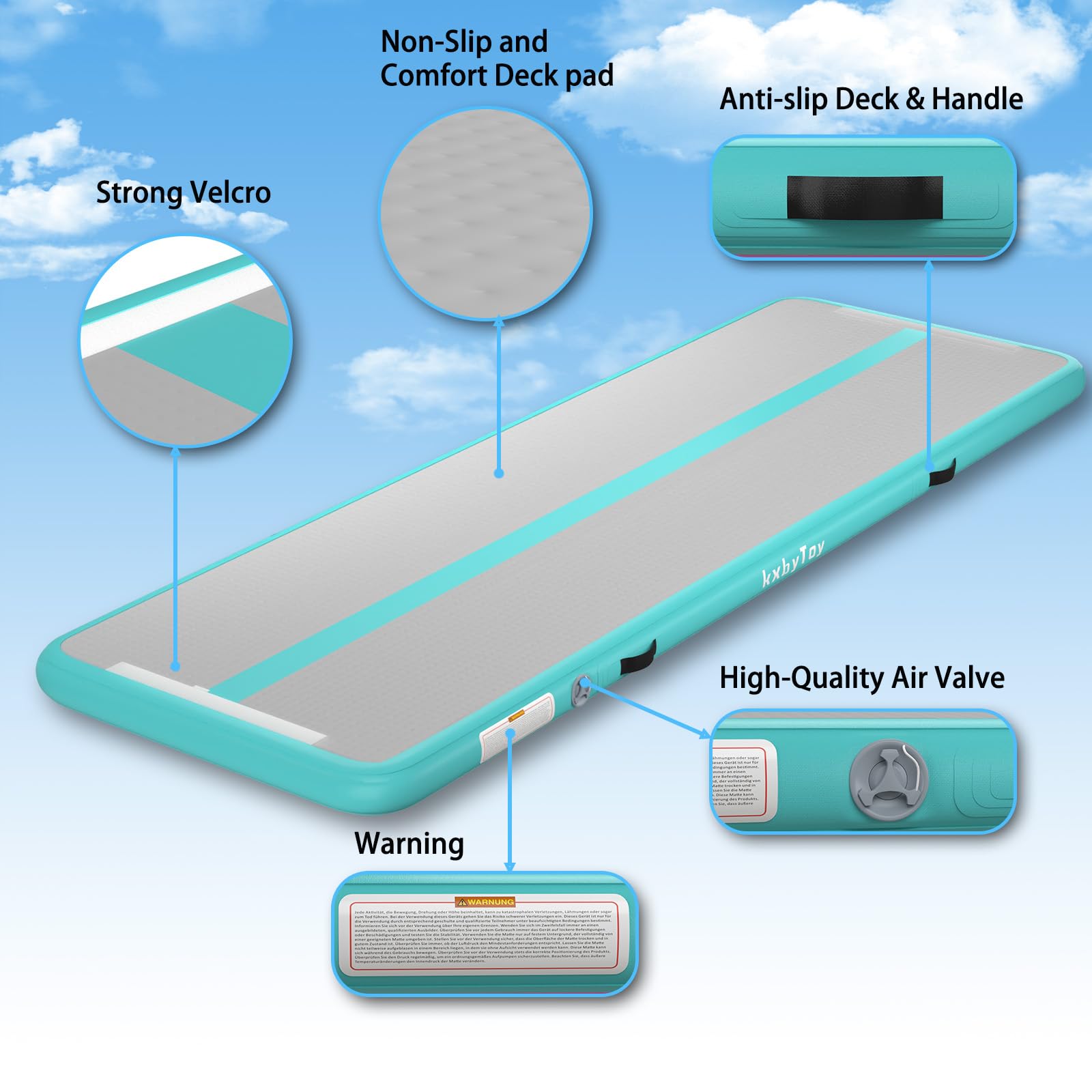 **4-Inch Thick Inflatable Air Mat Tumble Track - 10/13/16/20ft Gymnastics Mat for Home, Training, Cheerleading & Yoga - Includes Electric Air Pump - Perfect for Home Gyms, Kids Play & Fitness Routines**