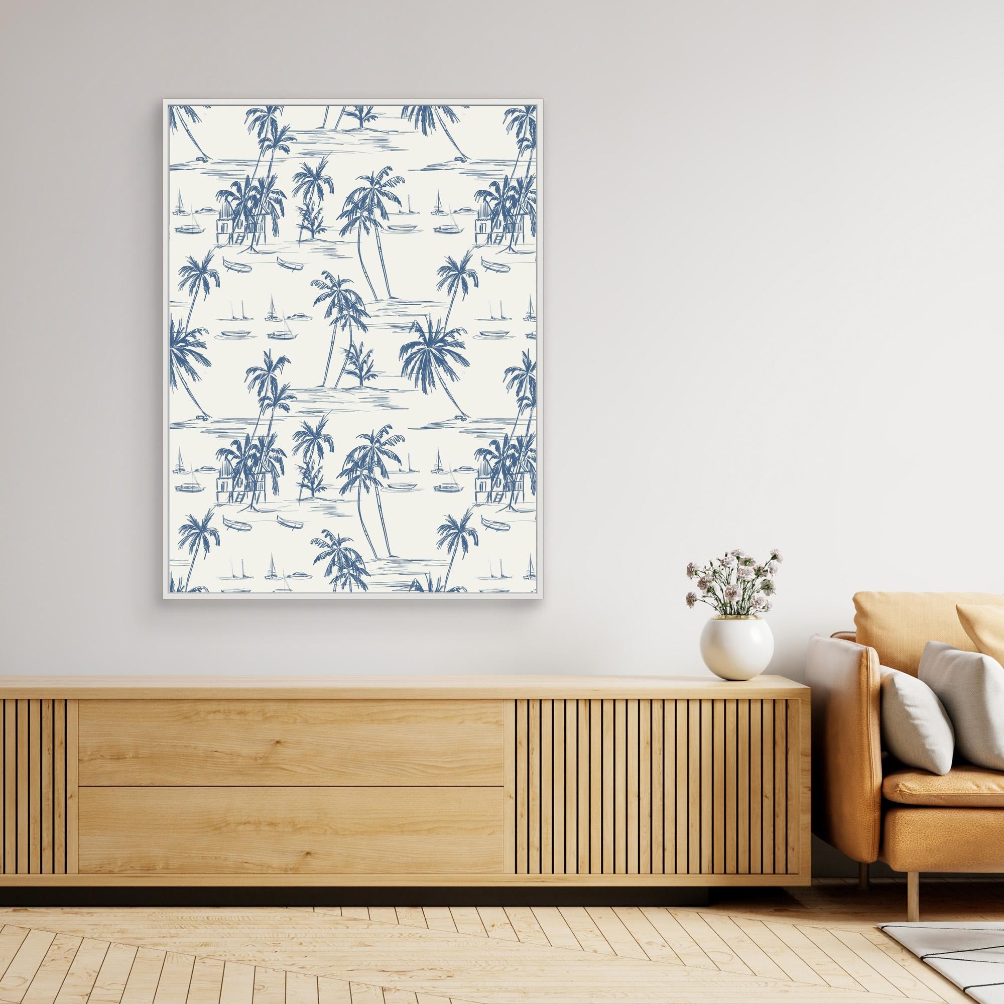 Blue Beach Pattern Canvas Print by Anis Illustration - Coastal Wall Art for Living Room, Bedroom & Office Decor