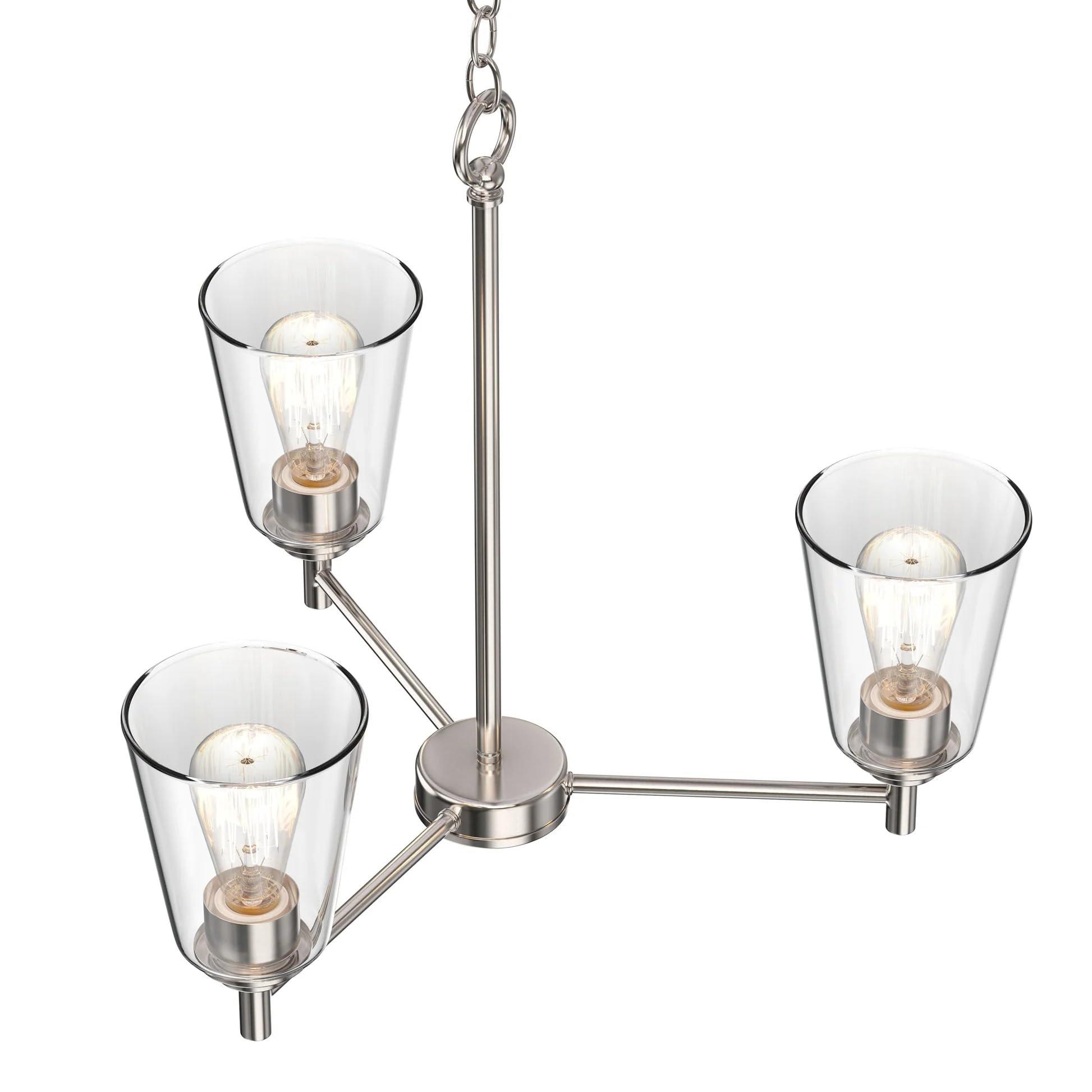 LEDMyplace 3-Lights Flared Island Chandelier - Clear Glass Shade, Brushed Nickel Finish, E26 Base - Modern Ceiling Pendant Light for Kitchen Island, Dining Room, Farmhouse Decor (Bulb Not Included) | Perfect for Home, Restaurant, and Cafe Lighting