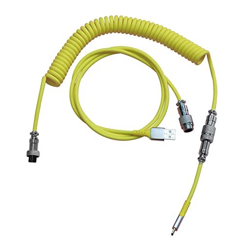 Mechanical Keyboard Coiled Aviator Cable - USB Type-C to USB Gaming Keyboard Cable with Aviation Connector - Durable Coiled Wire for Mechanical Keyboards (Yellow) - Perfect for Gaming, Office Work & Mechanical Keyboard Enthusiasts