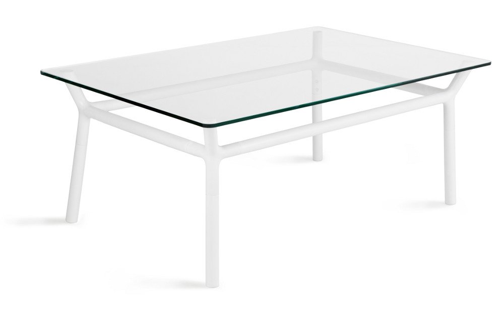 Umbra Konnect Modern Glass-Top Coffee Table in White - Perfect for Living Room, Lounge & Office Decor