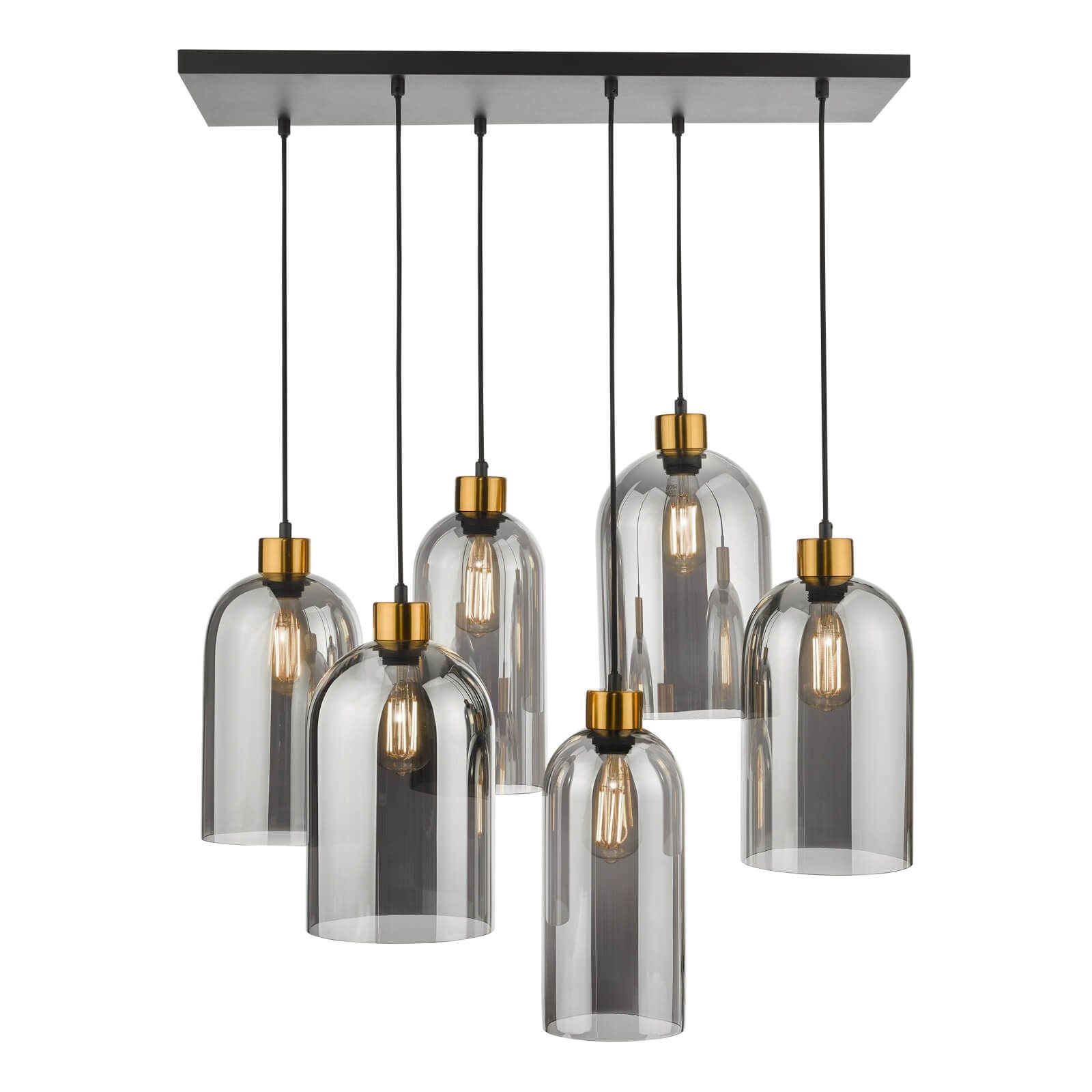Alma 6-Light Modern Bar Pendant Chandelier in Matte Black with Smoked Glass - Perfect for Kitchen Island, Dining Room, and Living Room Lighting