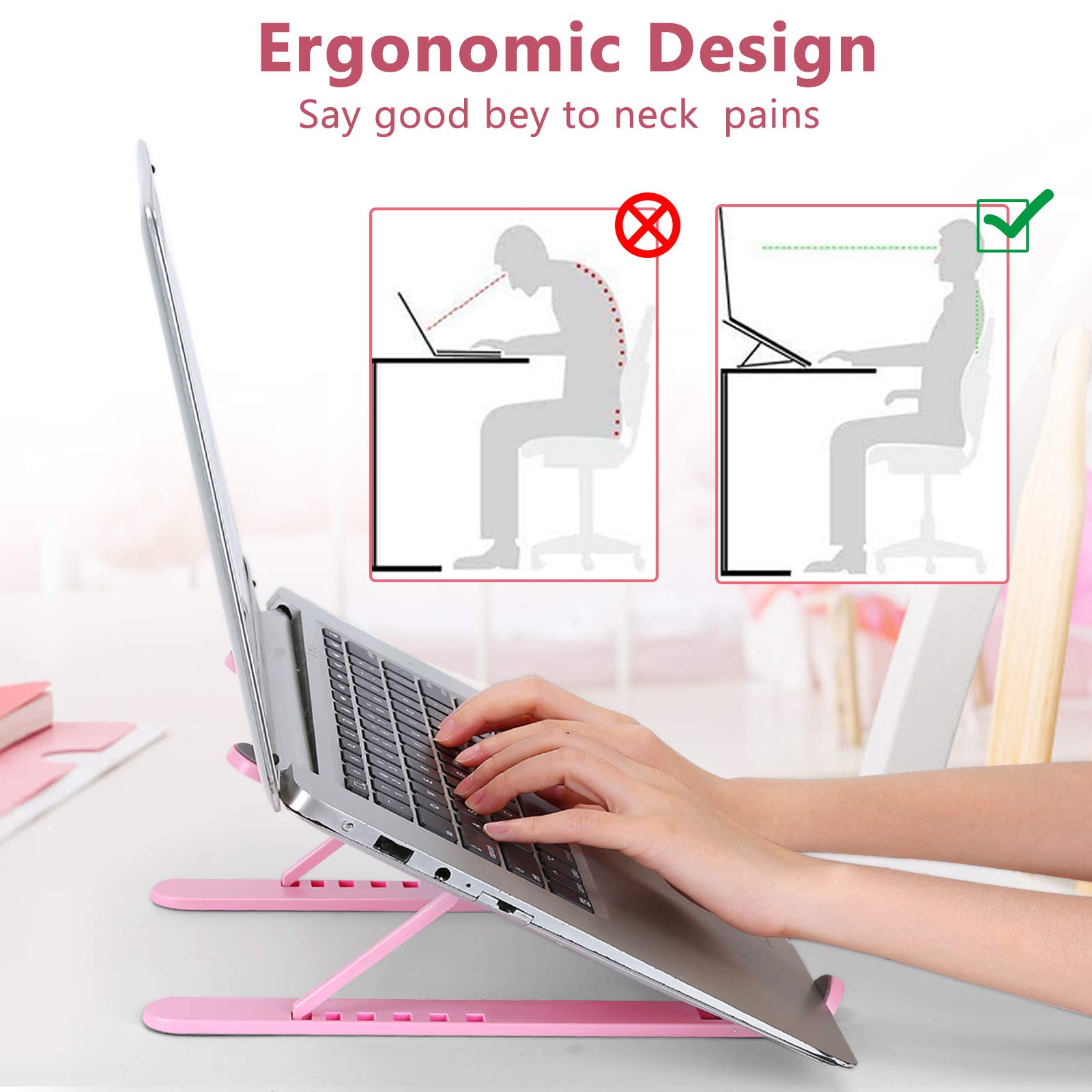 Adjustable Portable Laptop Stand for Desk - Ergonomic Notebook Riser Holder with Stable Mount, Perfect for Home Office, Gaming, and Travel Use