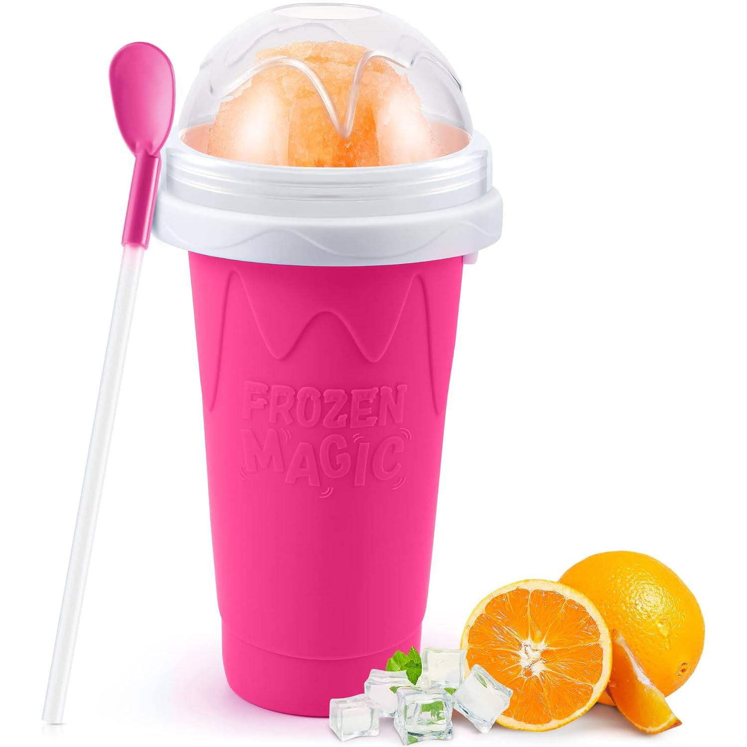 ALINK Silicone Slushy Maker - Quick Frozen Slushie Machine for Homemade Frappes (Pink) | Perfect for Summer Parties, Kids Treats & DIY Frozen Drinks at Home