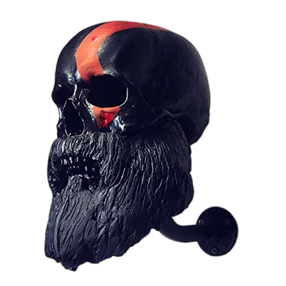 Skull Motorbike Helmet Stand - Wall Mounted Resin Helmet Holder for Motorcycle, Bike & Baseball Caps - Unique Gothic Home Decor for Man Cave, Garage or Motorcycle Shop Display (Color: A)