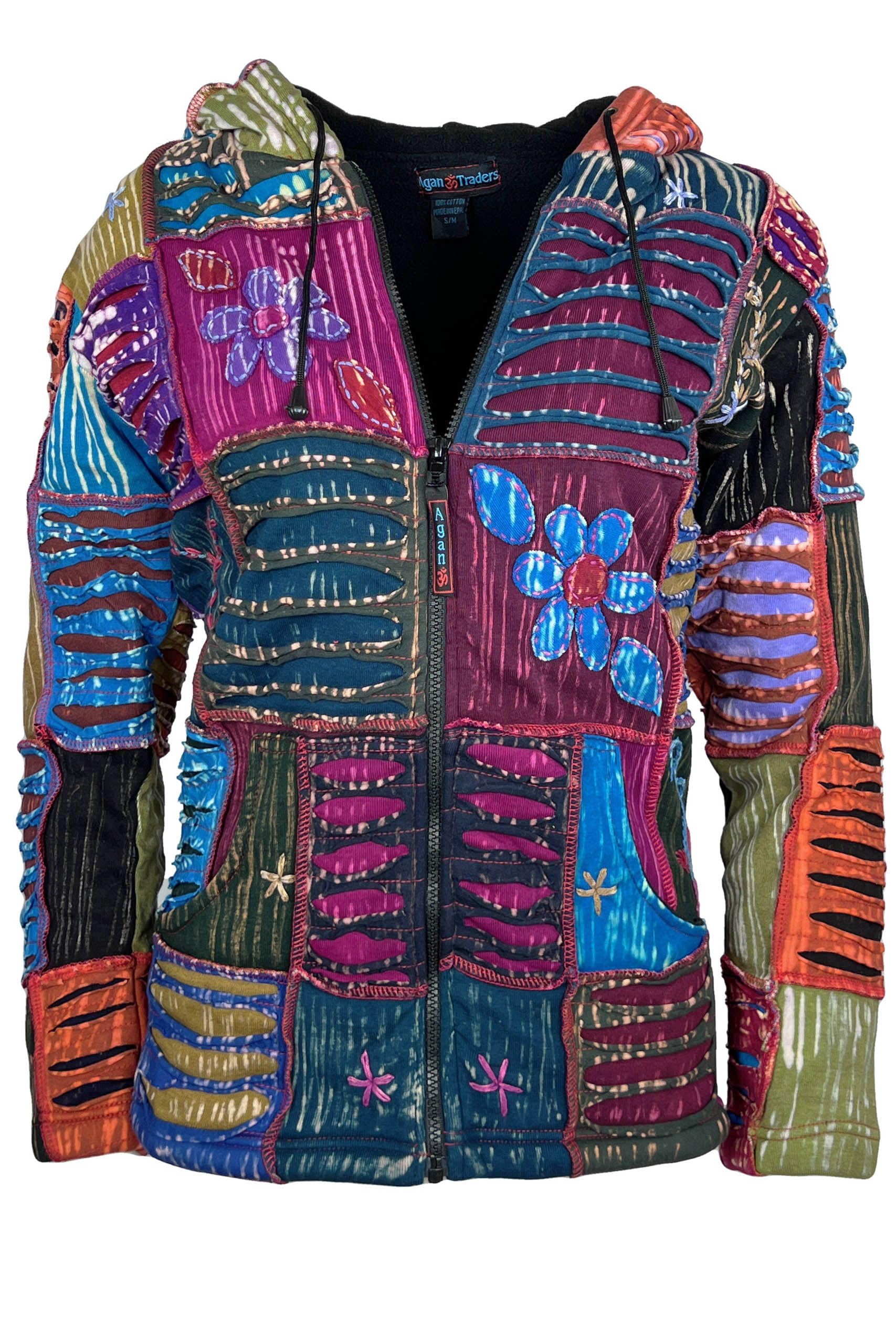 Agan Traders Women's Bohemian Patchwork Embroidered Fleece Jacket - Insulated Zip Up Hoodie for Spring & Fall (Small, Medium, Regular, Magenta) | Cozy Outerwear for Casual Wear, Music Festivals & Boho Fashion