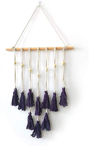 Bohemian Macrame Tapestry Wall Hanging - Handmade Tassel Decor for Living Room, Bedroom, Wedding Backdrop | Purple Cotton Weave | Boho Home Decor, Festival & Photo Shoot Background