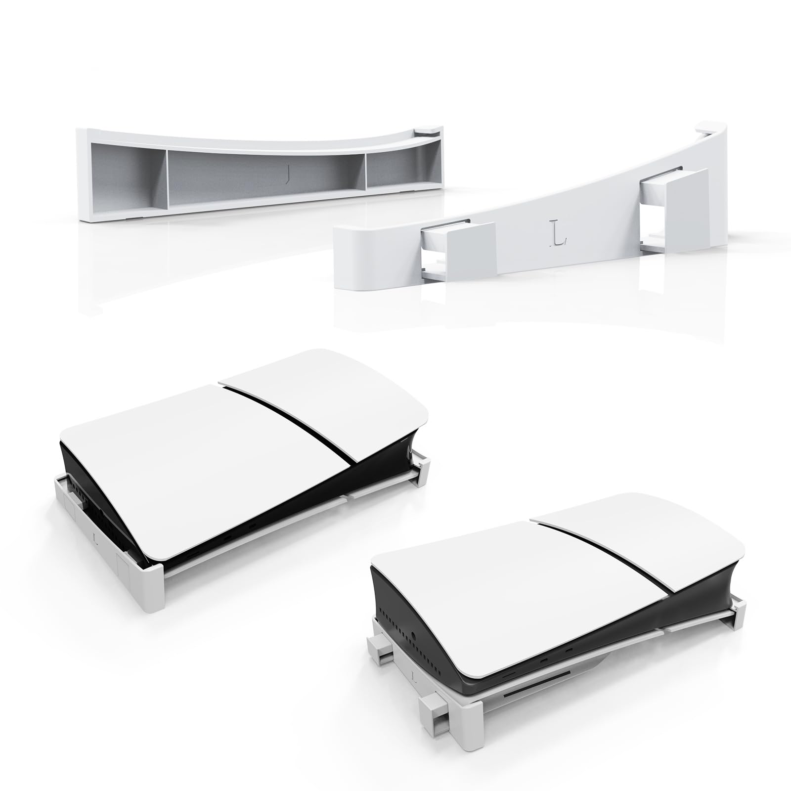 PS5 Console Holder Stand - Horizontal Bracket for PS5 PRO/Slim Disc & Digital Editions (White) - Perfect for Gaming Setup & Home Entertainment Organization