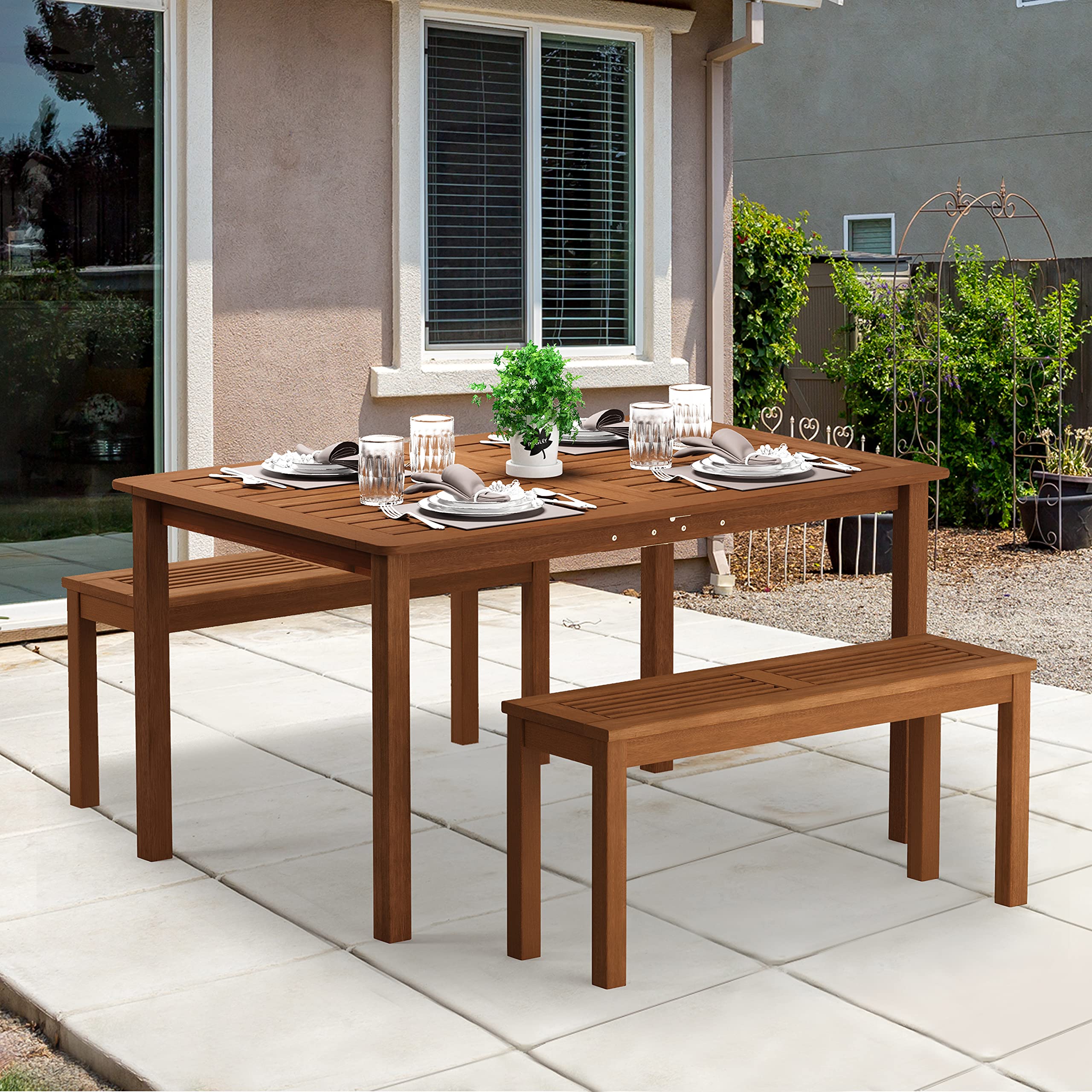 Furinno Solid Hardwood Outdoor Dining Table for Patio, Garden, or Backyard - Natural Wood Finish - Perfect for Outdoor Entertaining and Dining Al Fresco