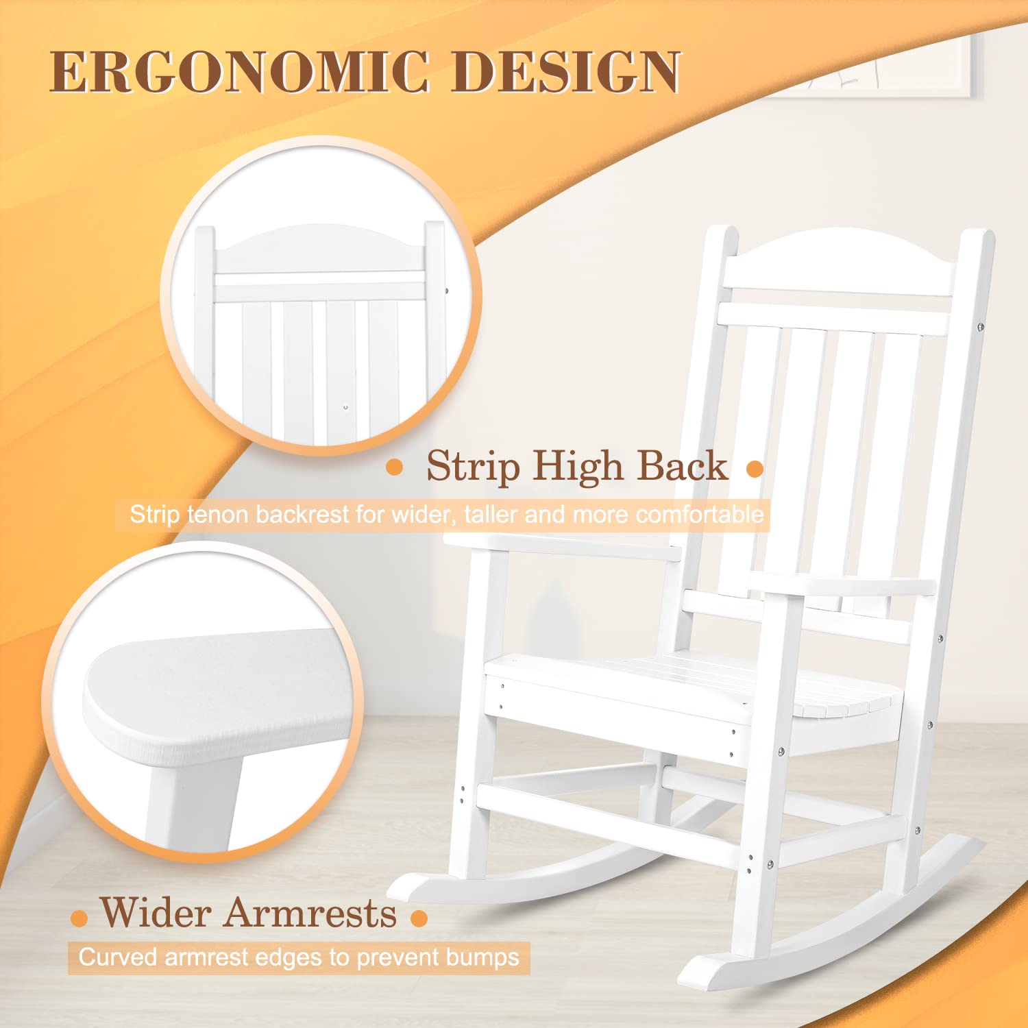 **Flamaker Oversized All-Weather Outdoor Rocking Chair - Wide Armrests, Durable Patio Rocker for Lawn, Garden, Beach, Backyard, Porch & Fire Pit - Perfect for Relaxing, Lounging & Enjoying Nature (White)**
