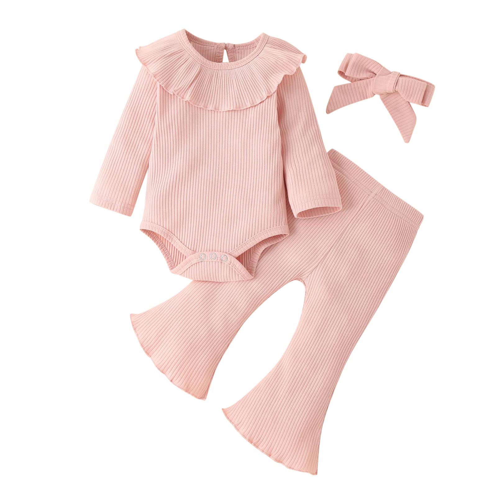 Adorable Newborn Baby Girl Outfits - Soft Ruffle Romper & Pants Set | Cute Solid Color Infant Clothes for 0-24 Months | Perfect for Photoshoots, Parties & Daily Wear