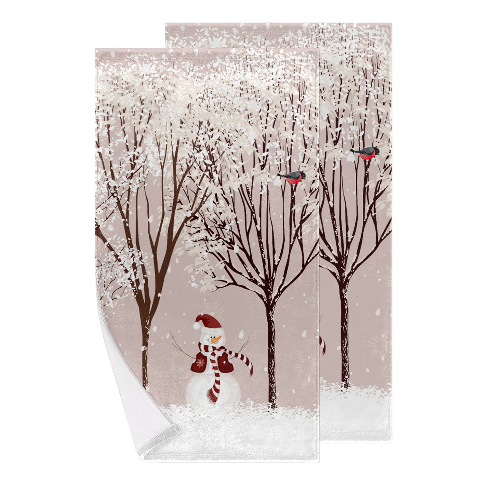 Snowman Bird Hand Towels Set of 2 - Ultra Soft & Highly Absorbent Christmas Snow Face Towels for Bathroom, Home, Sports & Gym Decor | Perfect for Holiday Kitchen, Guest Bath & Winter Home Decor