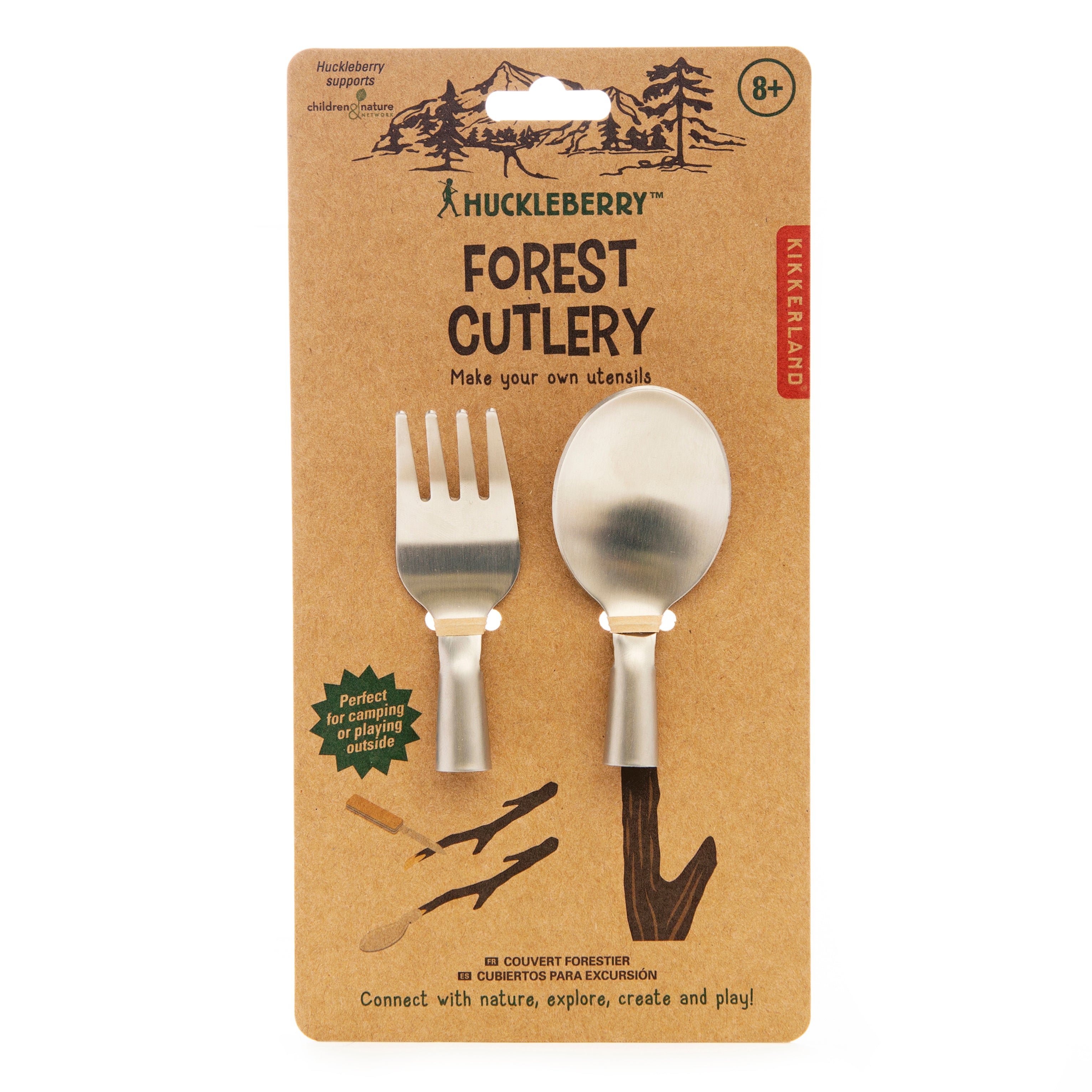 Premium Huckleberry Forest Cutlery Set - 18-Piece Stainless Steel Knife Set with Wooden Block - Perfect for Kitchen, Camping & Outdoor Cooking