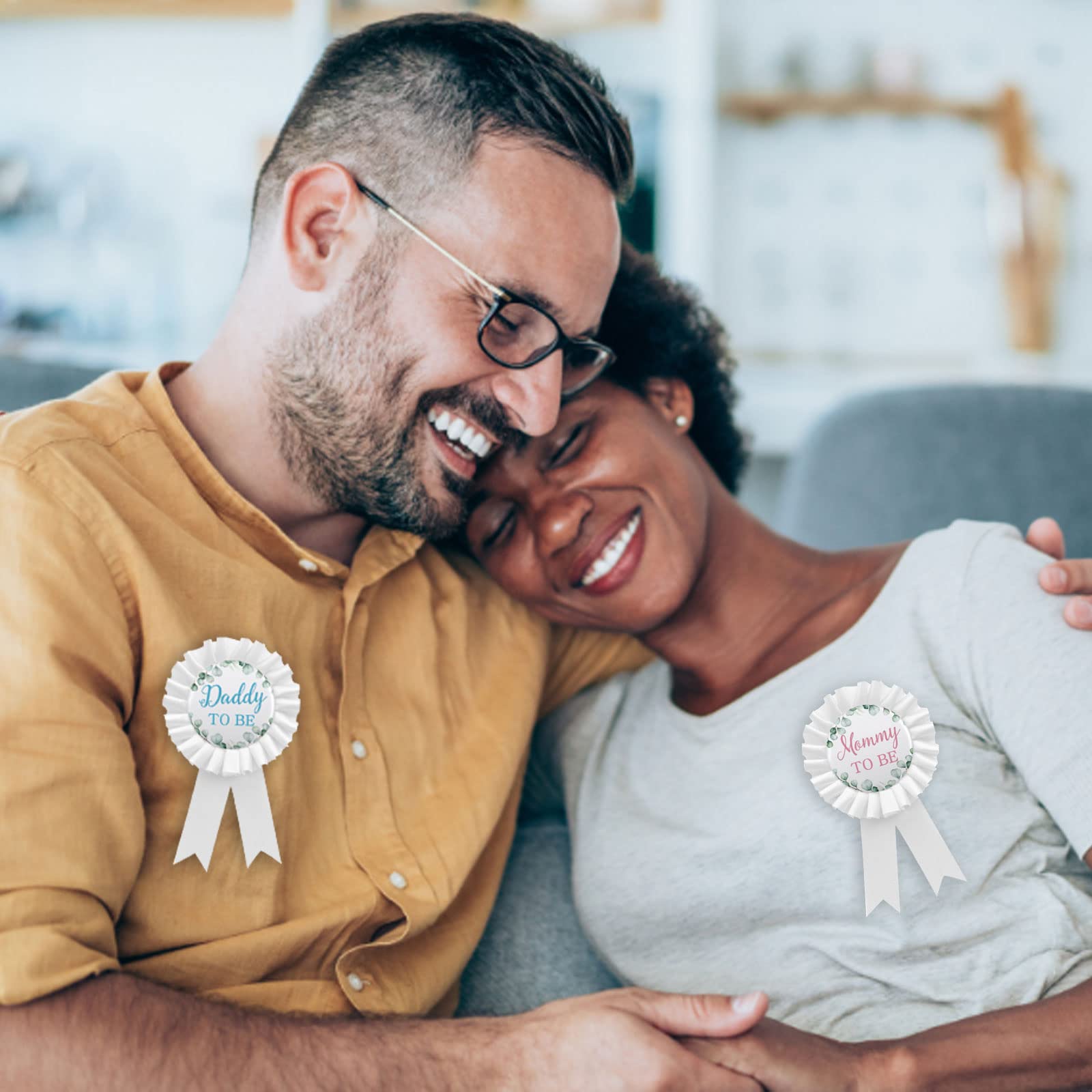 Baby Shower Button Pin - New Dad Gift for Gender Reveal Party | White Rosette Badge