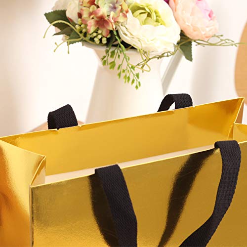 10pcs Large Gold Shiny Gift Bags with Black Cotton Handles - 15.7x5.5x11.8 Inches - Thick & Sturdy for Birthday, Wedding, Christmas & Party Favors