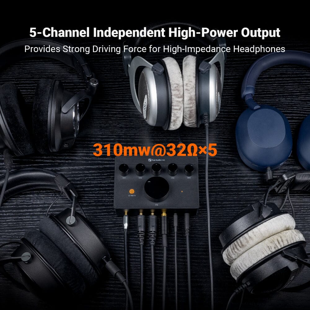 Fosi Audio PH05 5 Channel Desktop Headphone Splitter Amplifier - Multi-User Audio Sharing for Gaming, Music Studios & Home Theater Systems