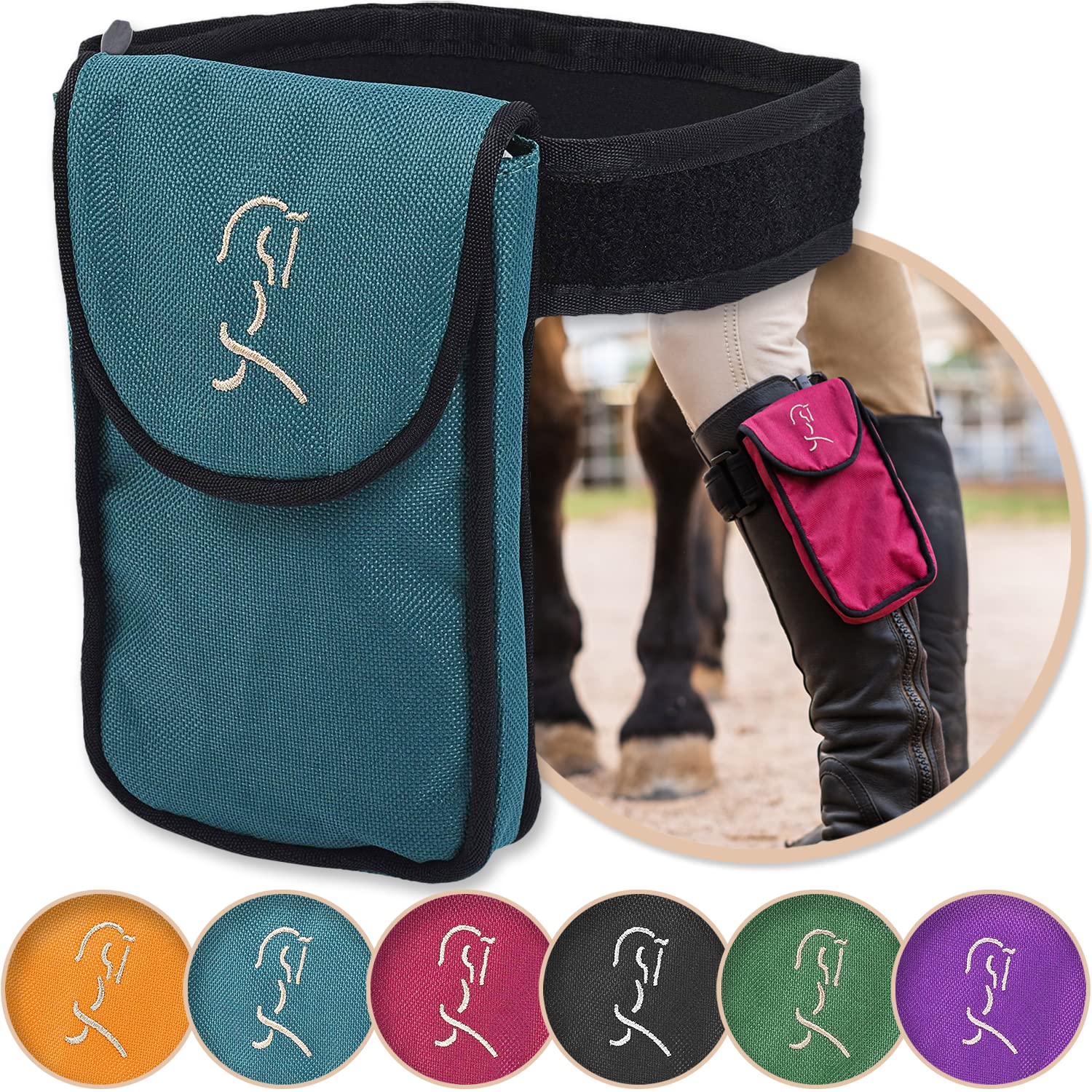 Equestrian Cell Phone Holder - XL Aqua Leg Band Holster with Padded Strap & Magnetic Closure | Durable Nylon Horse Riding Accessories | Universal Fit for Smartphones | Machine Washable | Perfect for Trail Riding, Horse Shows & Outdoor Activities