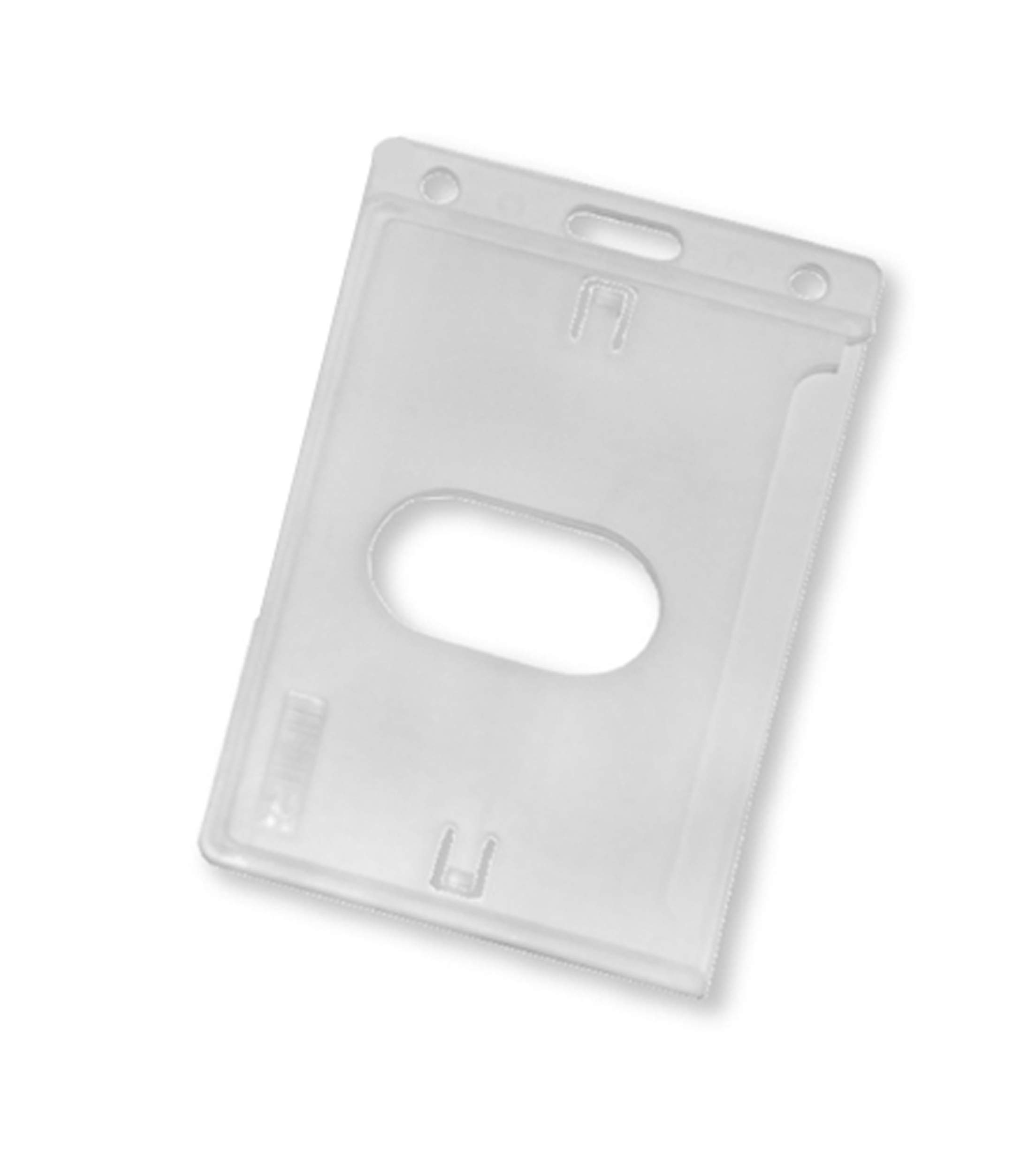 100 Pack Clear Hard Plastic Vertical ID Card Badge Holders with Thumb Slots - Durable Employee Name Tags for Office, School, Events & Security Access Control