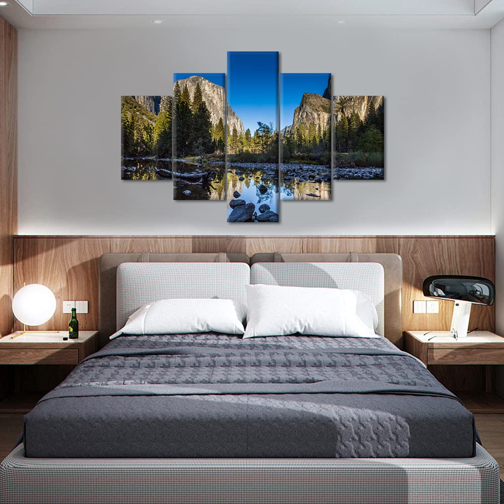 TUMOVO 5-Piece Yosemite National Park Wall Art Set - Merced River & Yosemite Valley Landscape Canvas Prints (60