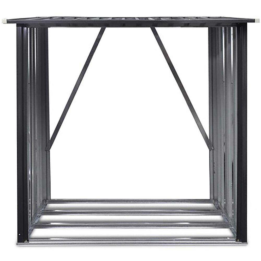 Hanover 5.3-Ft. x 3.75-Ft. x 5-Ft. Steel Firewood Rack - Indoor/Outdoor Weather-Resistant Wood Storage Shed with Sloped Roof for Firewood, Pellets & Lumber - Dark Gray - Perfect for Patio, Deck, Garage or Backyard Firewood Organization
