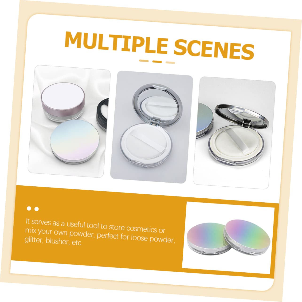 FRCOLOR 2-Pack Travel Makeup Powder Case with Mirror & Puff - Compact Loose Powder Container for On-the-Go Touch Ups, Perfect for Travel, Gym & Daily Purse