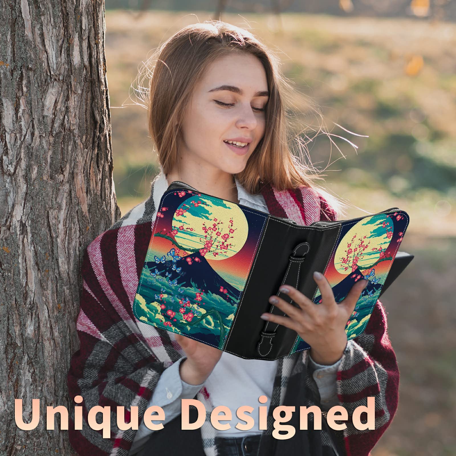 Landscape Sakura Bible Cover with 2 Heart Corner Page Bookmarks - Large Zippered Bible Protector Case with Handle, Inner Pockets & Tote Bag - Perfect Christian Gift for Men & Women - Ideal for Church, Bible Study & Travel