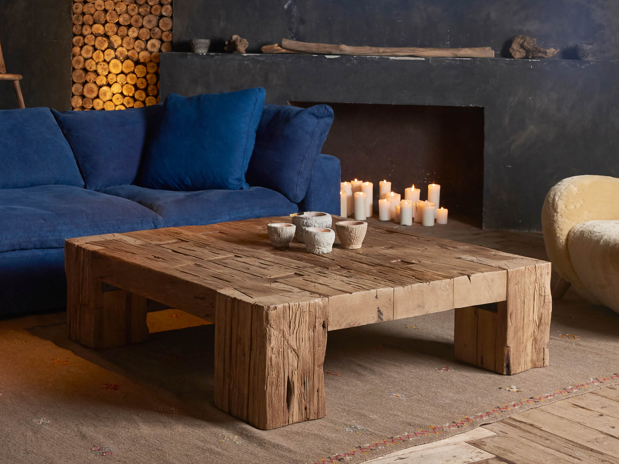 Modern English Beam Coffee Table - Rustic Solid Wood Living Room Center Table for Home Decor, Farmhouse Style Furniture - Perfect for Living Room, Lounge, or Office