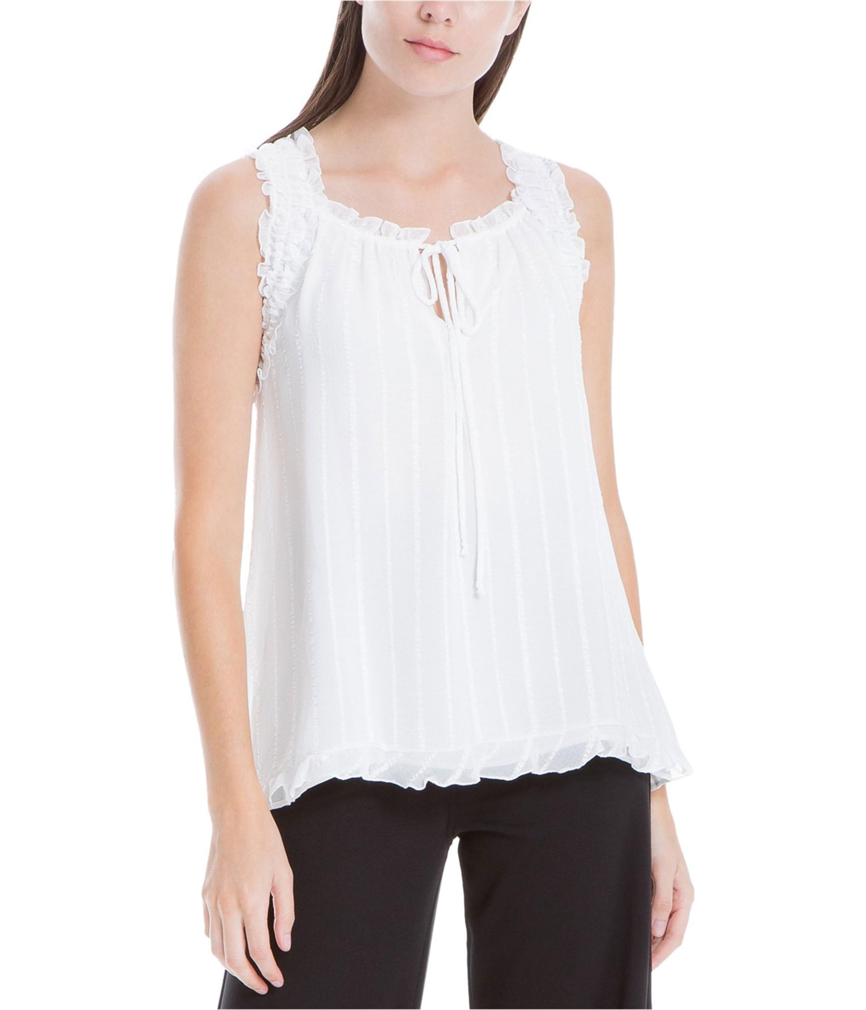Max Studio London Women's Seraphine Metallic Striped Tank Top - White (Size S) | Casual Summer Wear, Night Out, Layering Essential