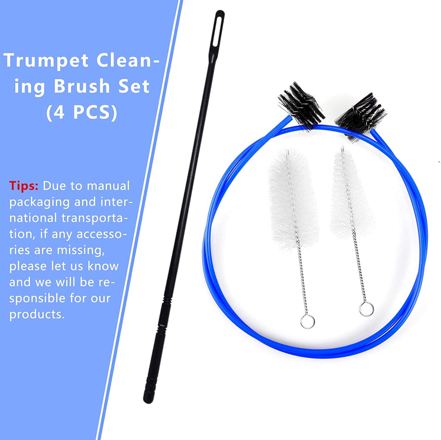 Hysagtek 4-Piece Trumpet Cleaning Kit - Snake Brush, Mouthpiece Brush, Valve Casing Brush & Flexible Brush with Cleaning Rod - Perfect for Trumpet Maintenance & Professional Musicians