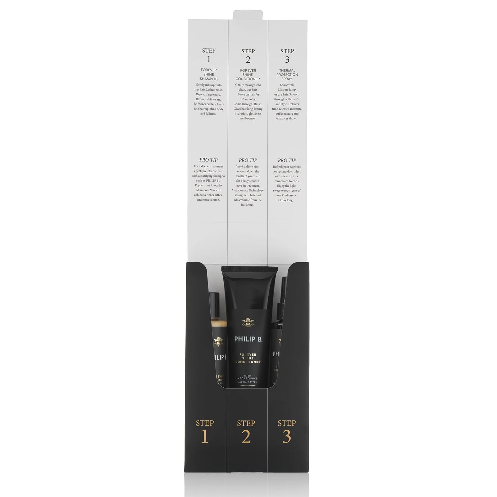 PHILIP B. Forever Shine Collection Full Size Kit - Shine Enhancing Shampoo, Conditioner & Heat Protectant Spray for Smooth, Glossy Hair | Salon-Quality Hair Care for Daily Use & Special Occasions