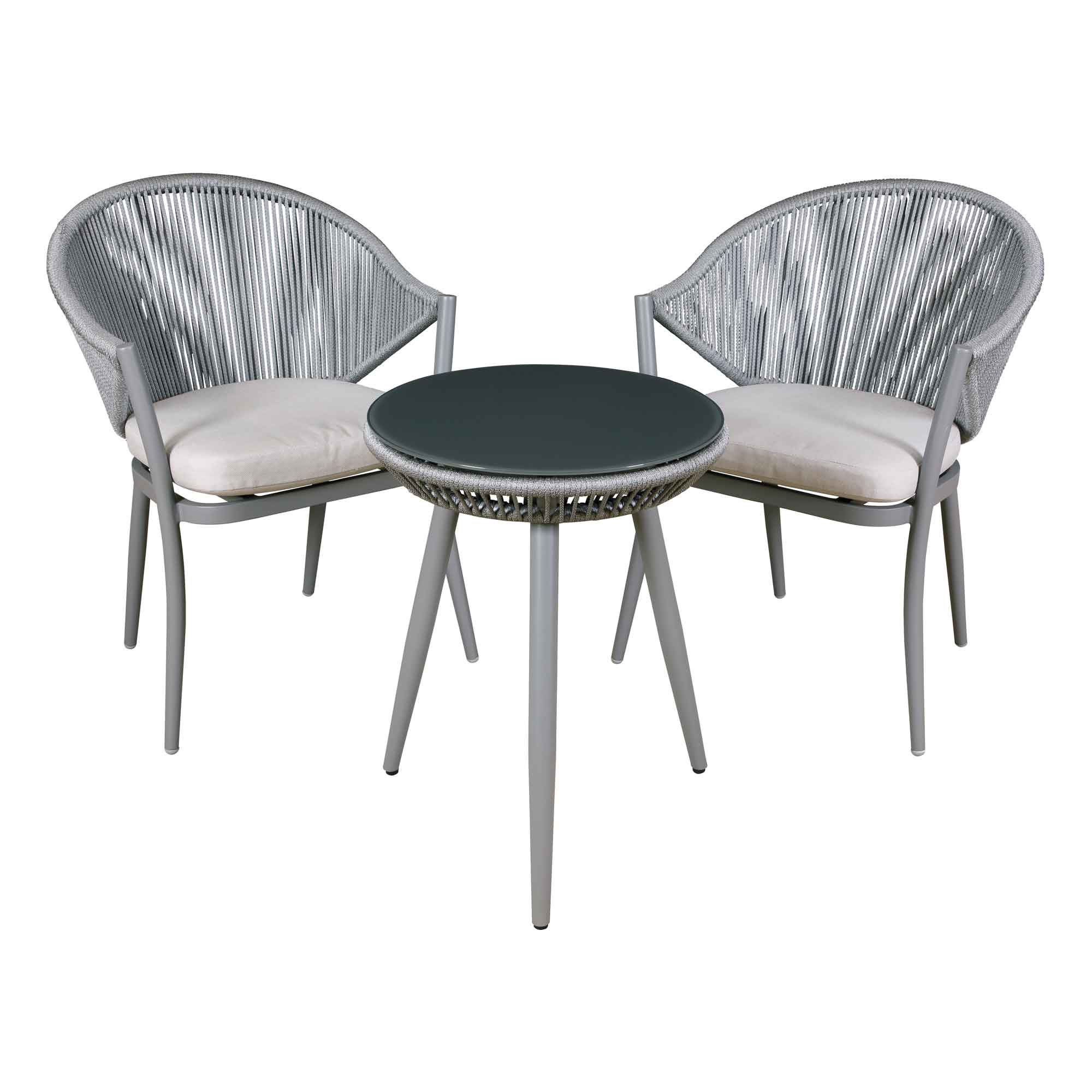 Echo 3-Piece Aluminum Patio Furniture Set with Tempered Glass Table Top - Modern Grey Outdoor Dining Set for Balcony, Garden & Backyard (DG58)