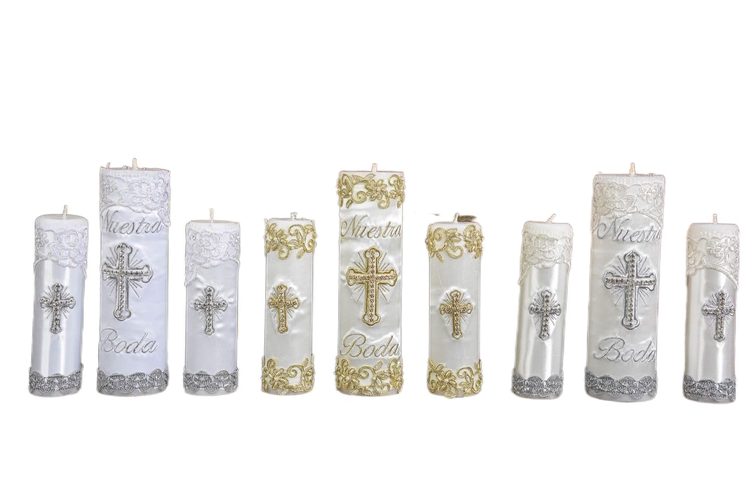 Quinceanera Unity Candles Set - 3 Ivory Gold Wedding Candles for Ceremonies