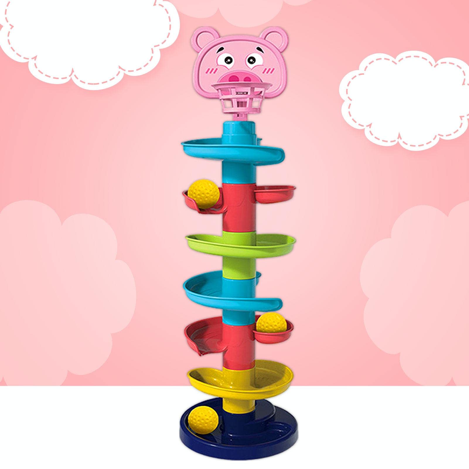 7-Layer Swirl Learning Tower Toy with Yellow Balls | Montessori Educational Ball Drop Toy for Toddlers & Baby Boys | STEM Sensory Play for Early Childhood Development
