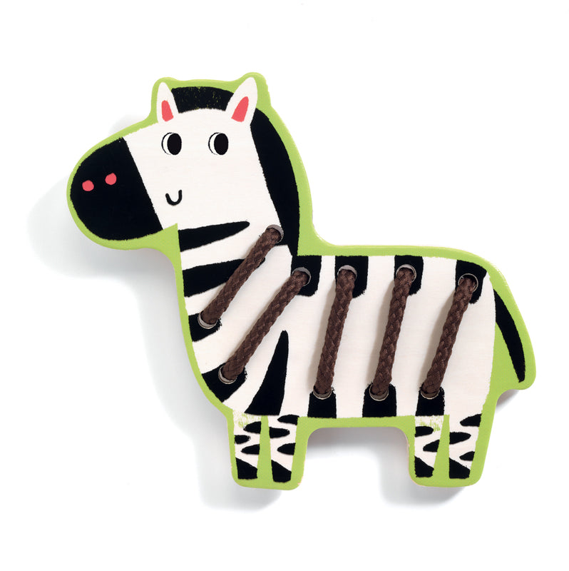 Djeco Wooden Lacing Animals Toy Set - Montessori Educational Threading Beads for Toddlers - Fine Motor Skills Development Activity for Kids - Perfect for Preschool Learning & Travel Play