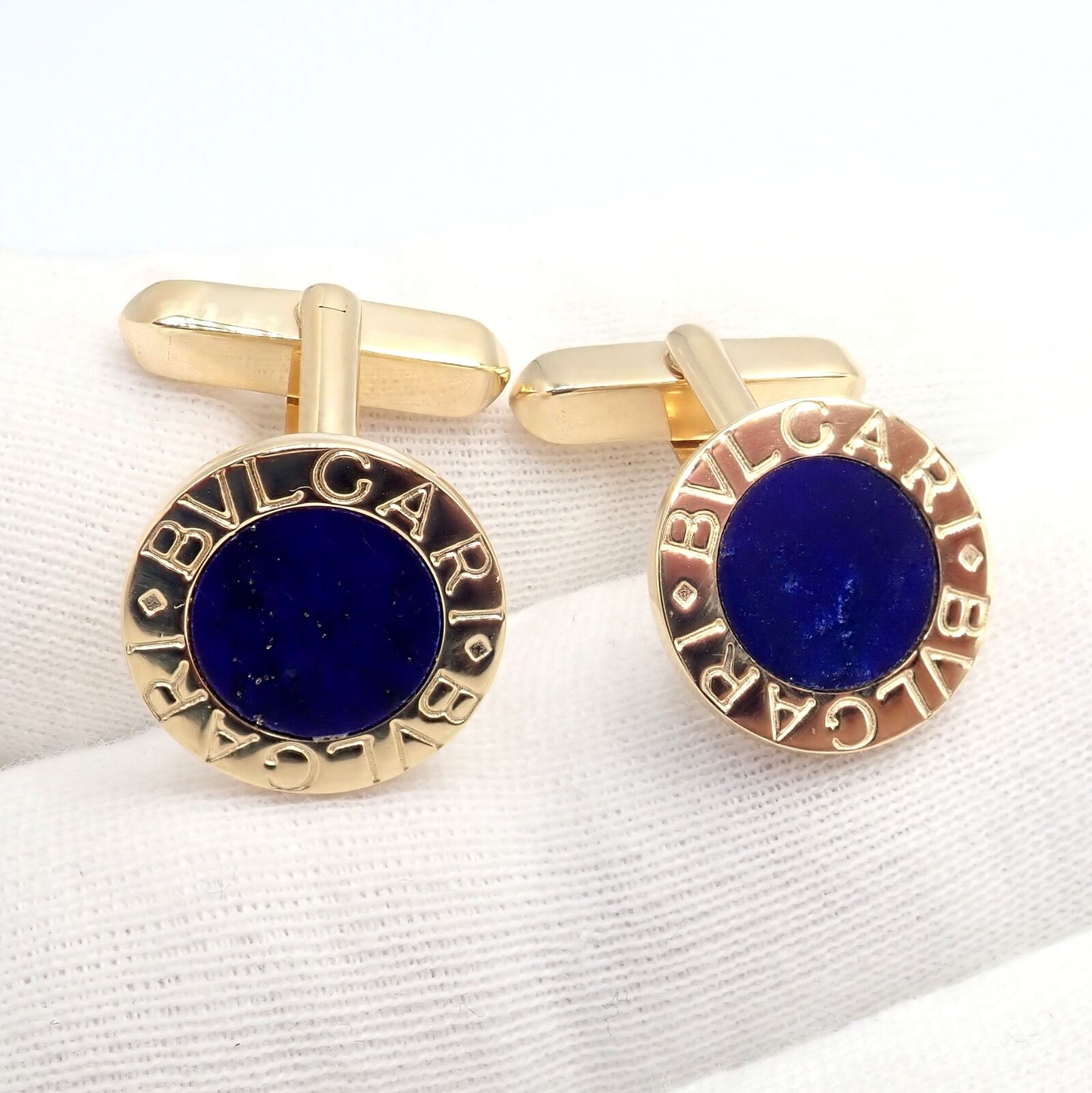 Authentic Bvlgari 18K Yellow Gold Lapis Lazuli Cufflinks for Men - Luxury Italian Designer Jewelry Gift for Weddings, Business & Formal Occasions