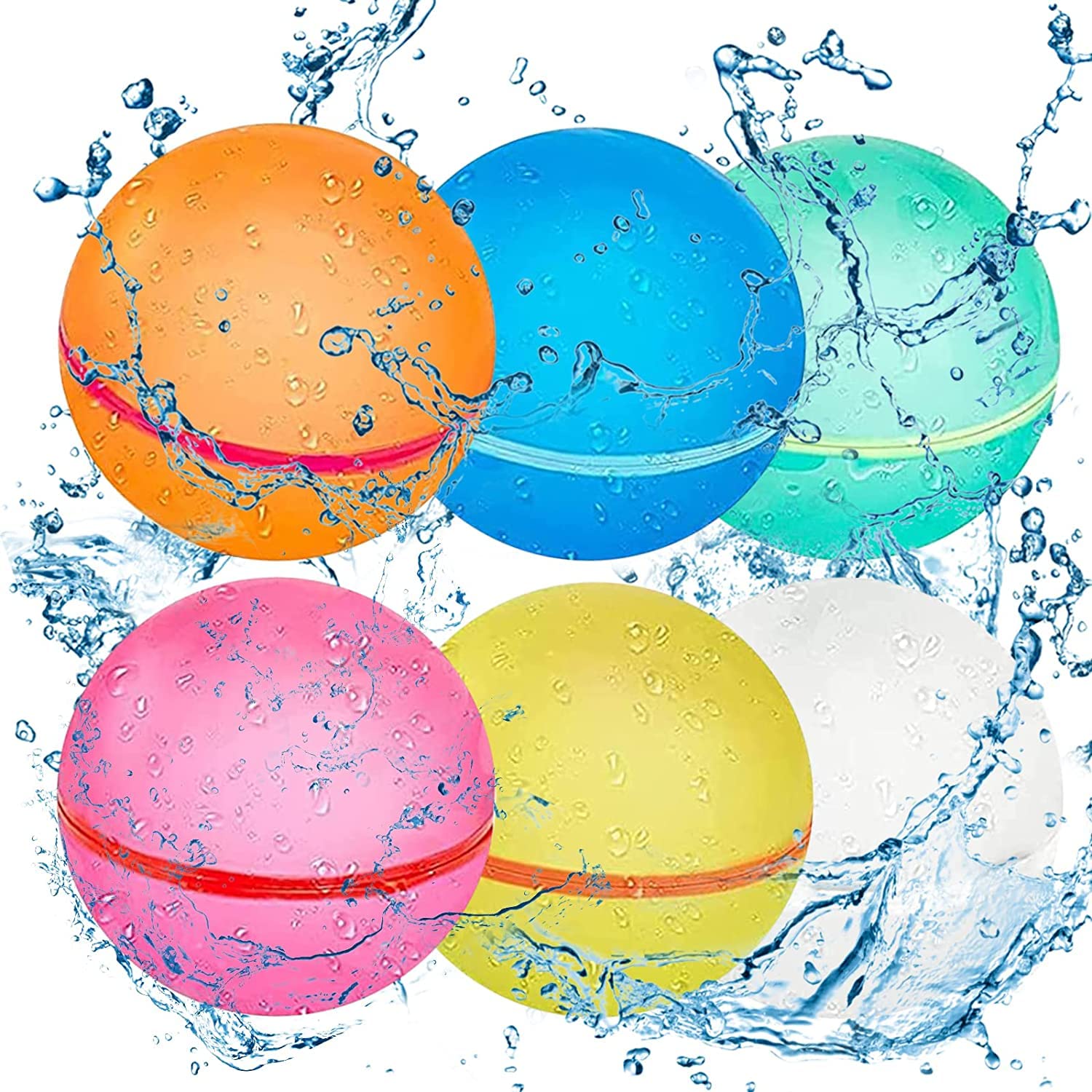 Eco-Friendly Reusable Water Balloons - Biodegradable, Self-Sealing & Quick Fill for Kids Outdoor Summer Games (6-Pack) - Perfect for Backyard Parties, Pool Fun & Family Water Fights