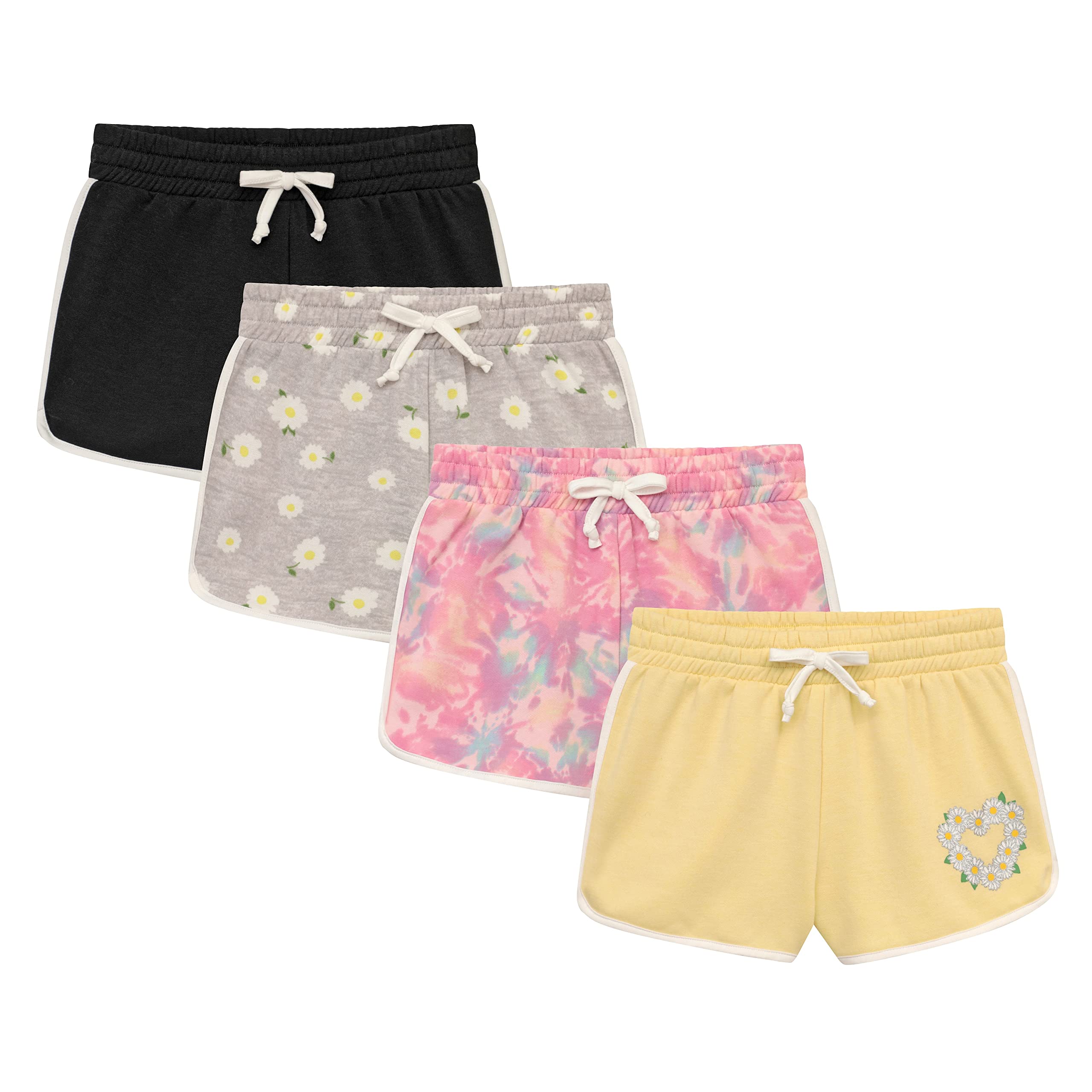 BTween Girls 4-Piece Active Performance Dolphin Shorts with Faux Drawstring - Breathable Sports Running Shorts for Kids - Perfect for Gym, Playground & Outdoor Activities