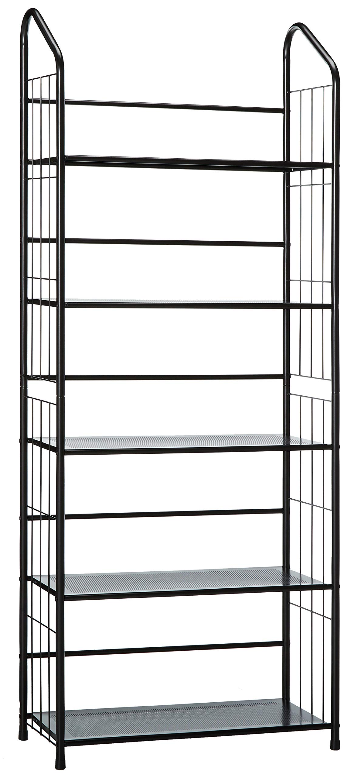 5-Tier Black Metal Bookshelf Rack - Heavy Duty Storage Shelf for Home Office, Living Room & Bedroom Organization | Space-Saving Bookcase for Books, Decor & Display