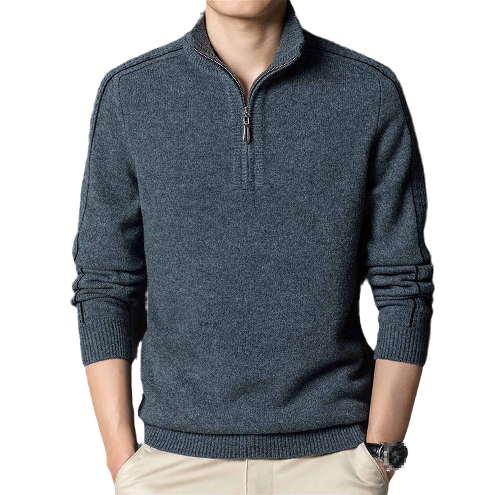 Premium Men's Cashmere Sweater - Half High Neck Zipper Design for Autumn & Winter | Thickened Warm Wool Blend | Perfect for Office, Travel & Casual Outings