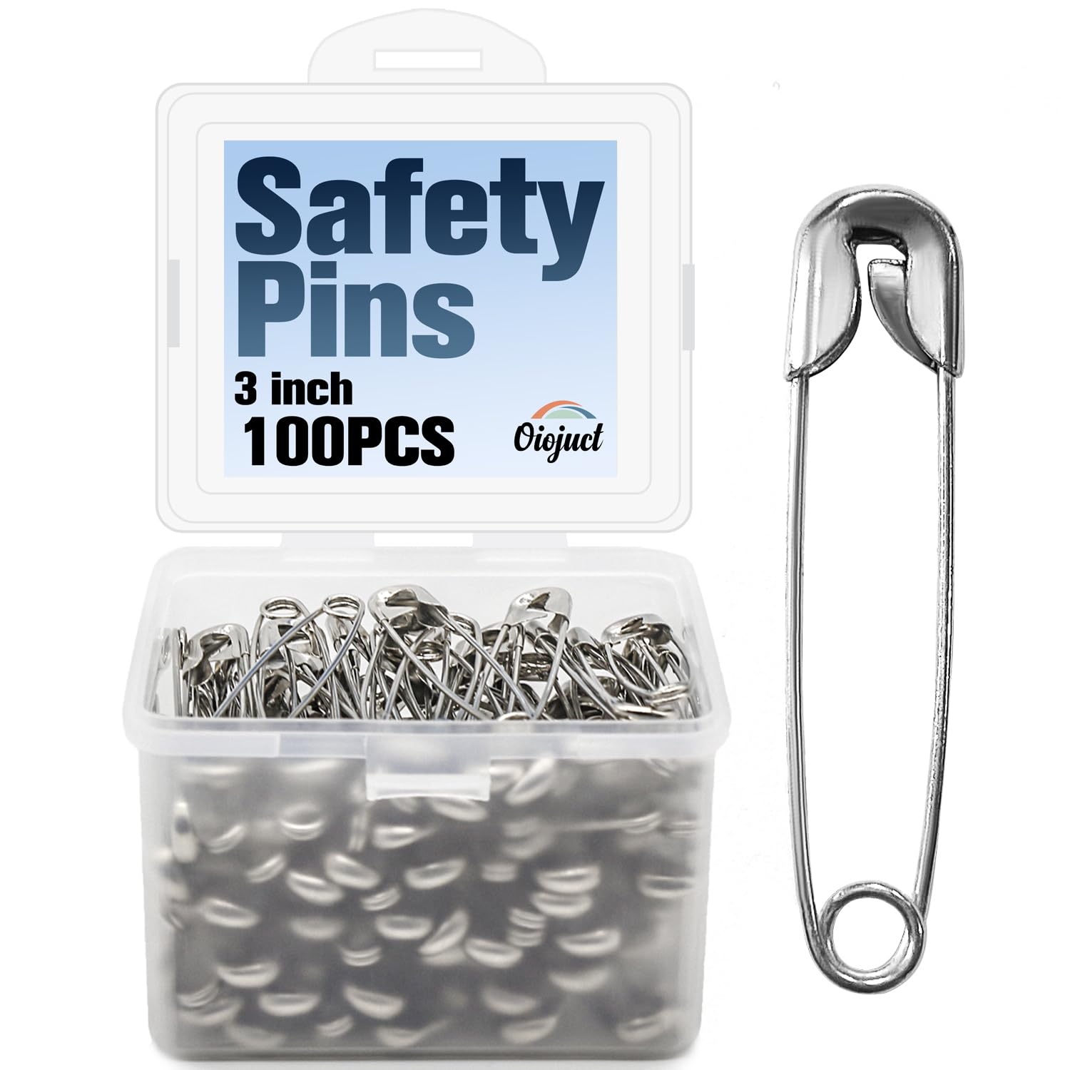 3 Inch Large Safety Pins Bulk - 100pcs Heavy Duty for Sewing & Crafts