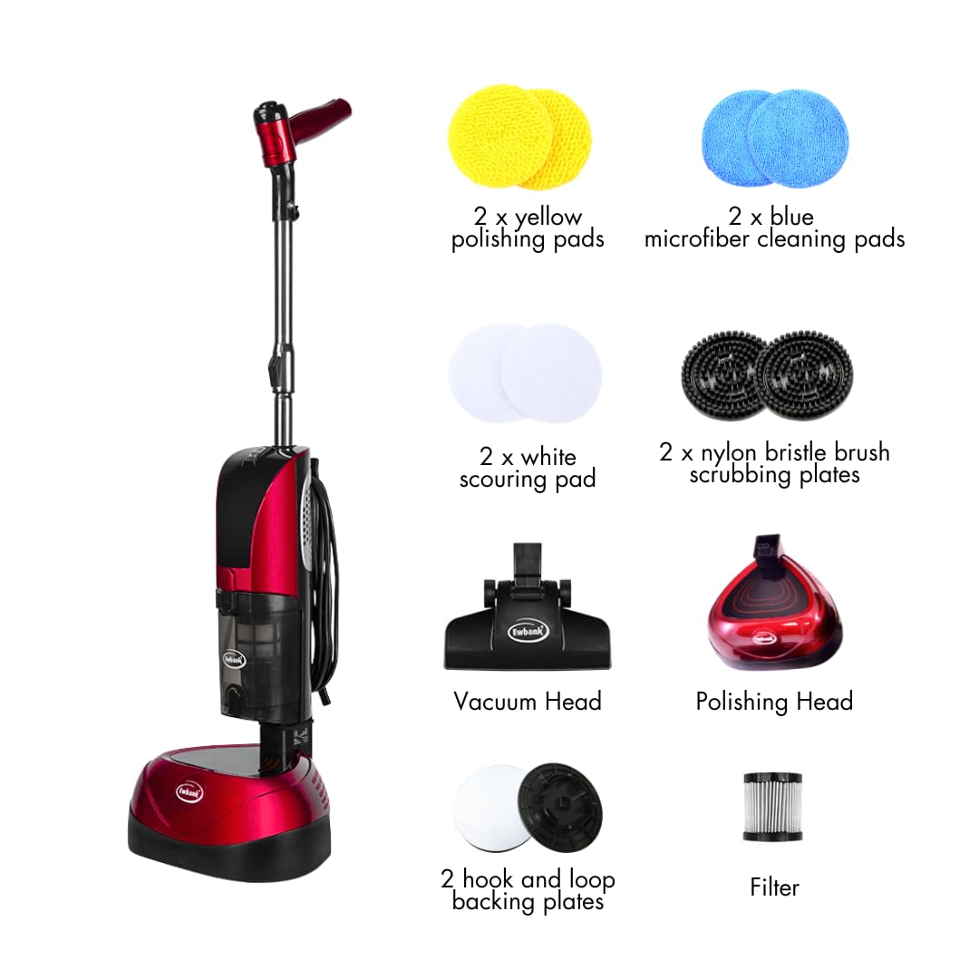 Multi-Surface Hard Floor Cleaner & Scrubber - 3-in-1 Polisher, Dry Vacuum & Complete Floor Cleaning Machine with 23ft Cord (Red) - Perfect for Tile, Wood & Laminate Floors in Homes & Offices