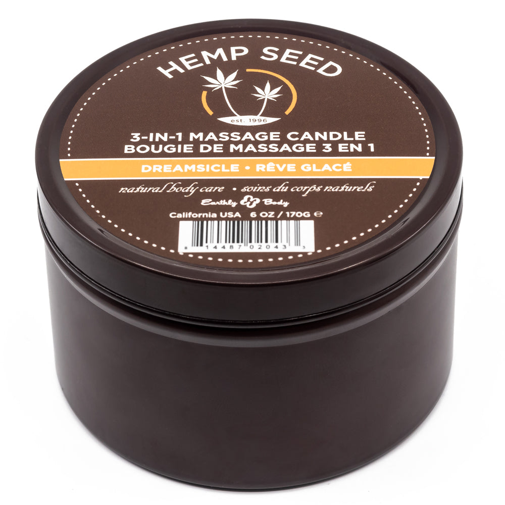 Earthly Body Hemp Seed 3-in-1 Massage Candle - Dreamsicle Scented Relaxing Aromatherapy Candle for Couples Massage, Spa & Romantic Nights