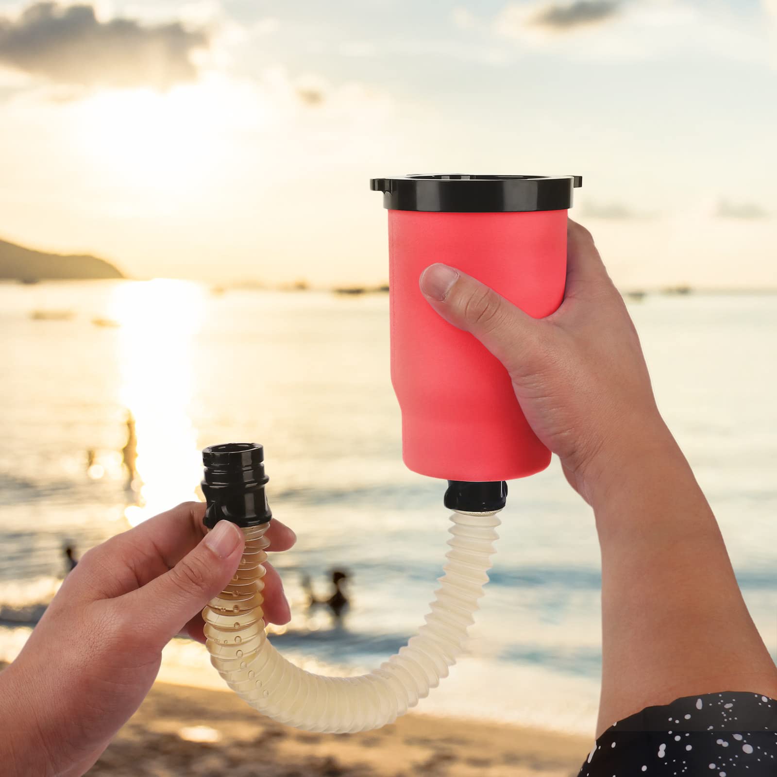Bnesi 2-Pack Expandable Portable Can Cooler & Cup with Detachable Hose - Perfect for Camping, Beach & Outdoor Activities (Red)