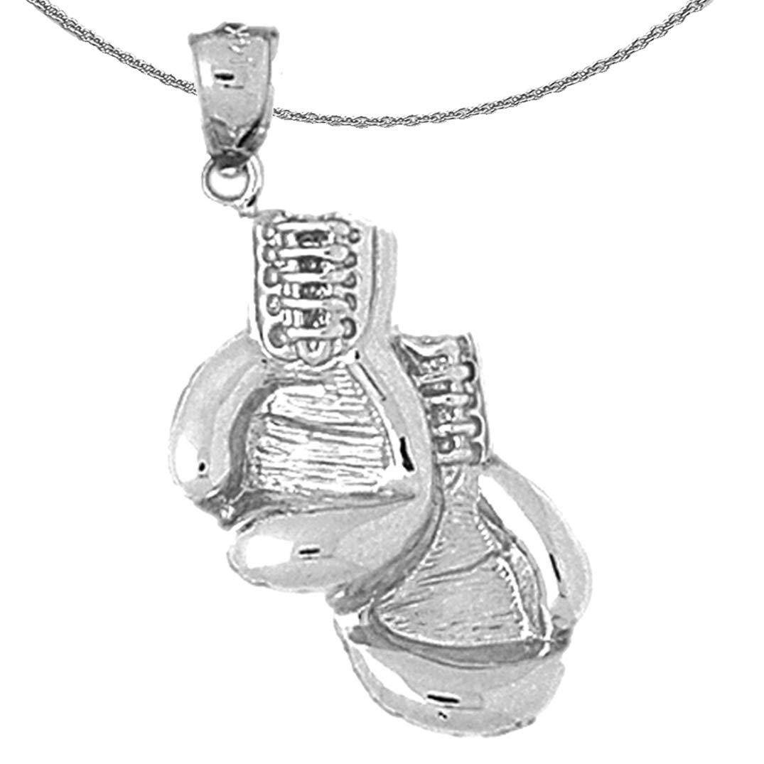 Sterling Silver Boxing Gloves Pendant Necklace - 925 Rhodium Plated Boxing Gloves Charm with 18
