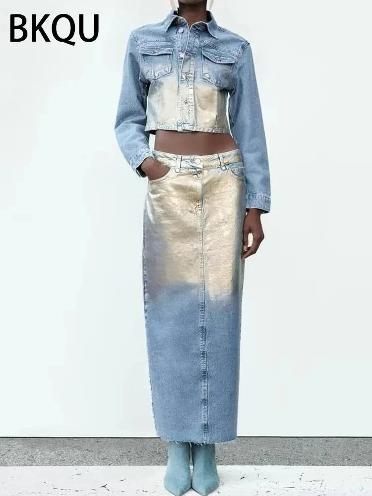 Elegant Split Straight Denim Skirts for Women 2023 - High Waist Office Long Skirt with Contrast Color | Perfect for Work, Casual Outings & Date Nights